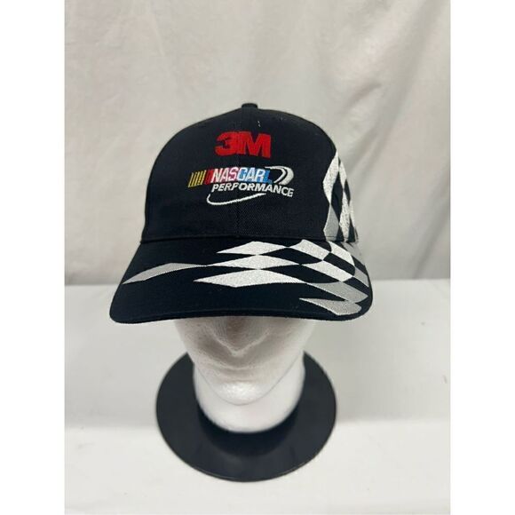 Vintage 1990s 3M‎ NASCAR Performance Black White Checkered Flag SnapBack Dale - Picture 1 of 4